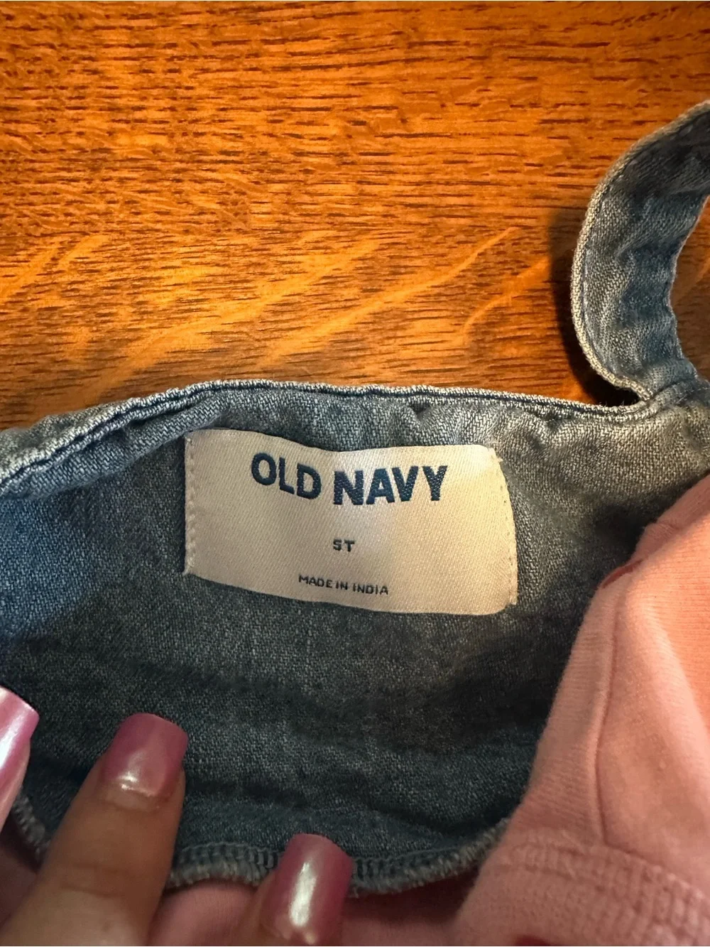 Old Navy Denim Pinafore with Pink Heart-Print Top